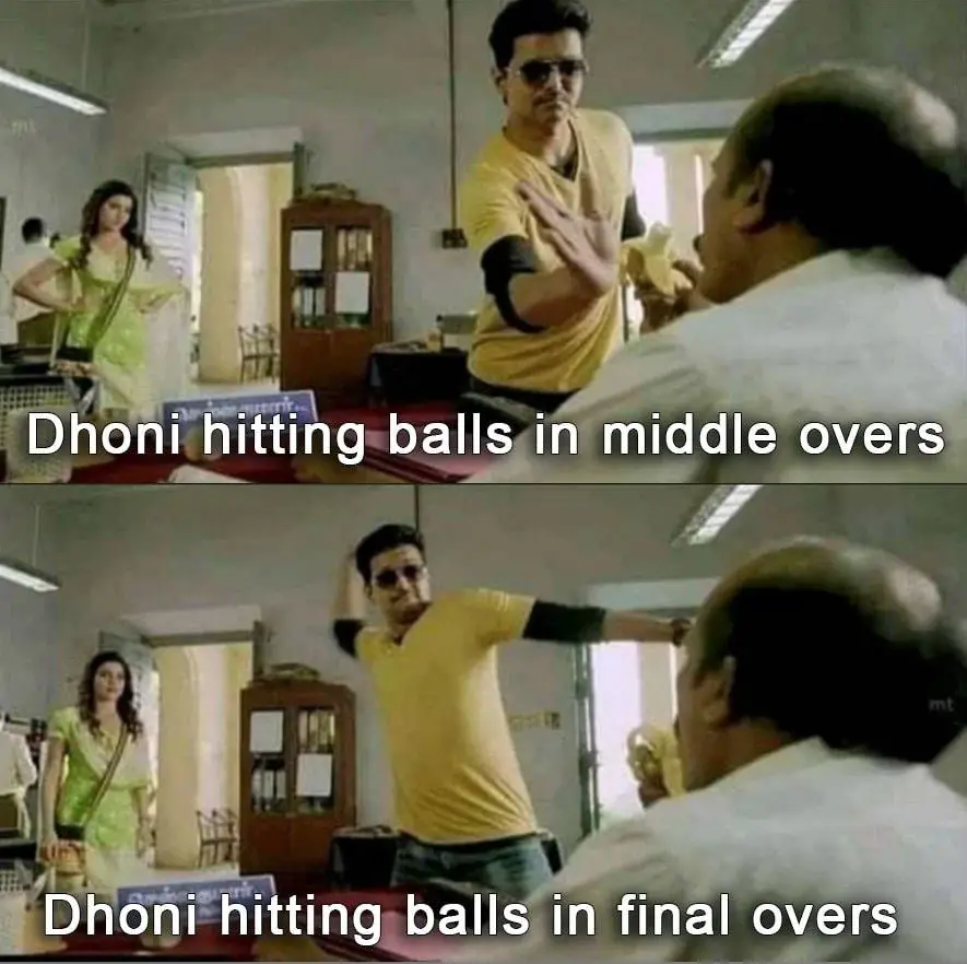 dhoni in middle and final overs meme.