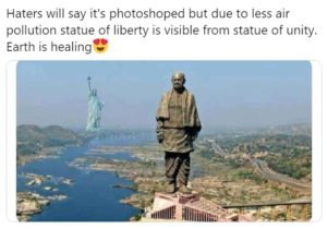 due to less air pollution statue of liberty and unity meme