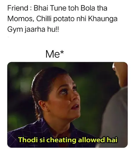 cheating in diet during gym meme