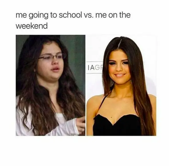 going to school vs weekend meme