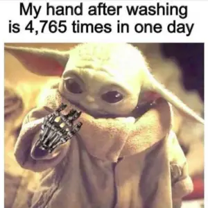 baby yoda washing hands after quarantine meme