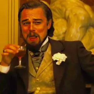 Leonardo DiCaprio laughing meme template of Django Unchained