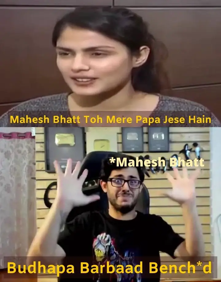 Rhea Chakraborty Interview meme on mahesh bhatt