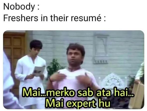 freshers meme on resume