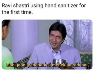 ravi shastri meme on hand sanitizer