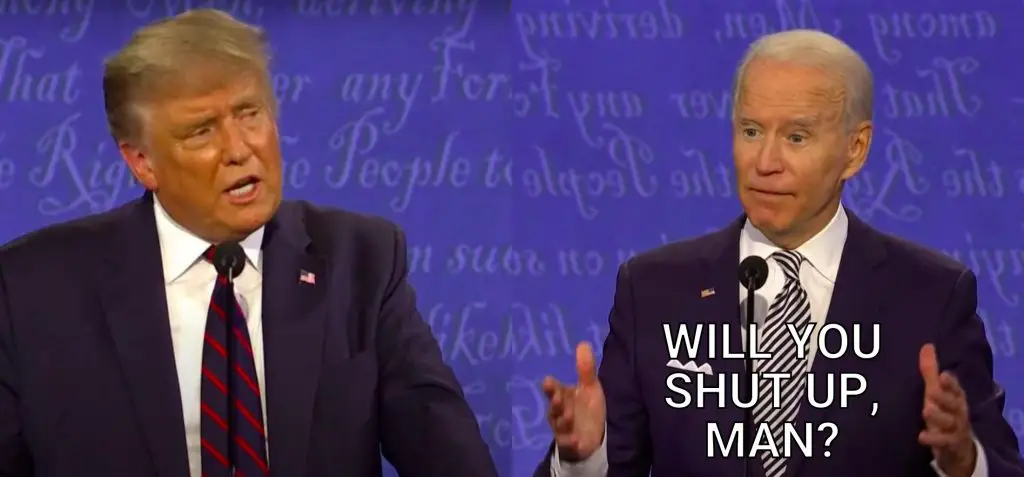 Will you shut up man meme template on Joe Biden vs Donald trump debate
