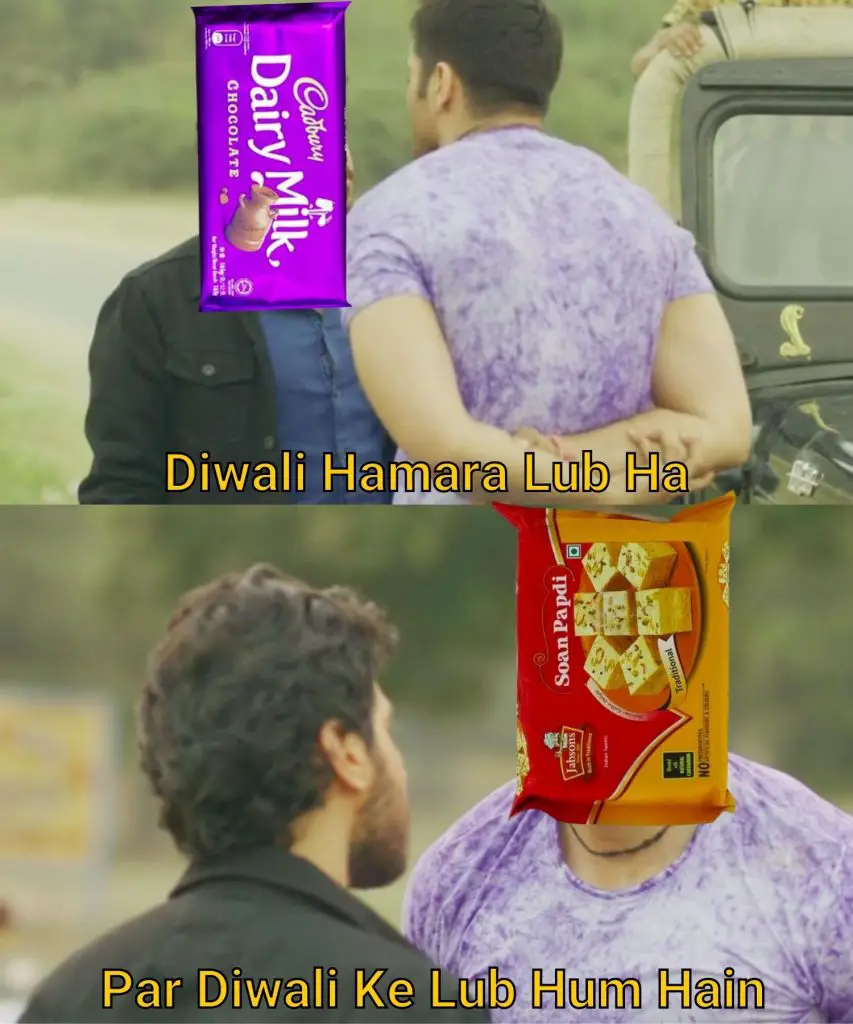 Diwali meme on Soan Papdi and Cadbury