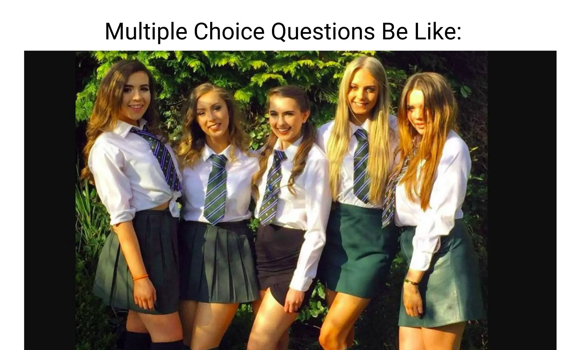 Multiple Choice Questions Be Like meme on exam