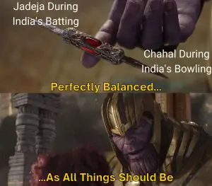 Perfectly Balanced meme on Chahal and Jadeja