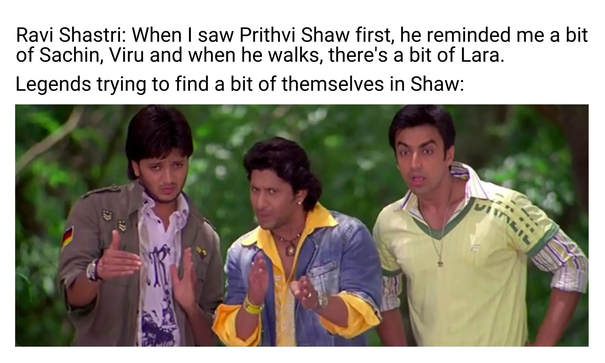 Prithvi Shaw meme on Ravi Shastri