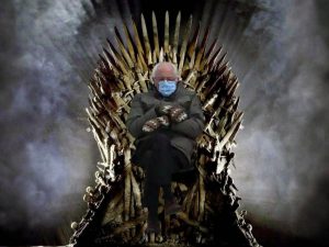 Bernie Game of Thrones Meme on Iron Throne