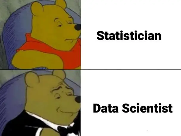 Data Scientist vs Statistician meme on tuxedo winnie the pooh