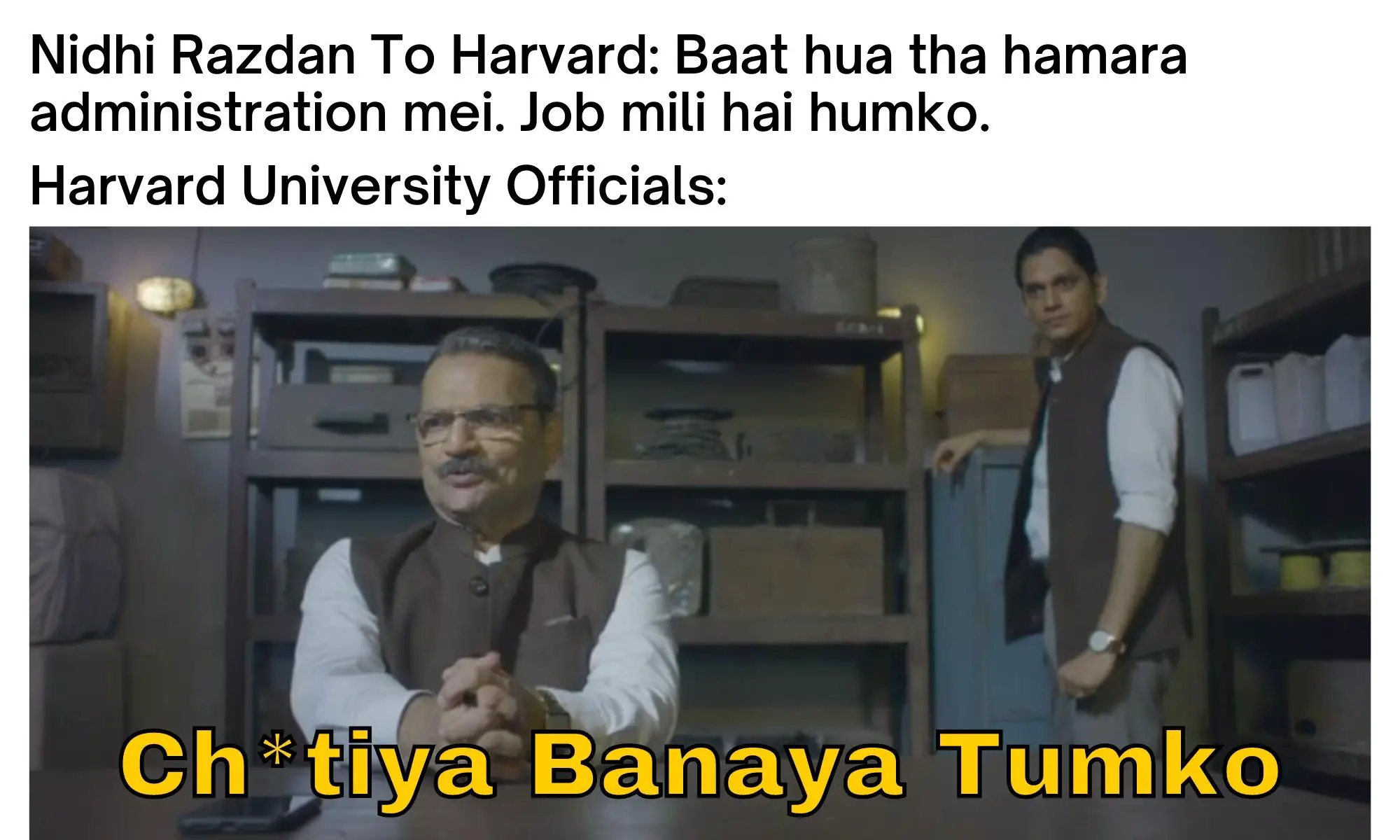 Nidhi Razdan meme on Harvard University