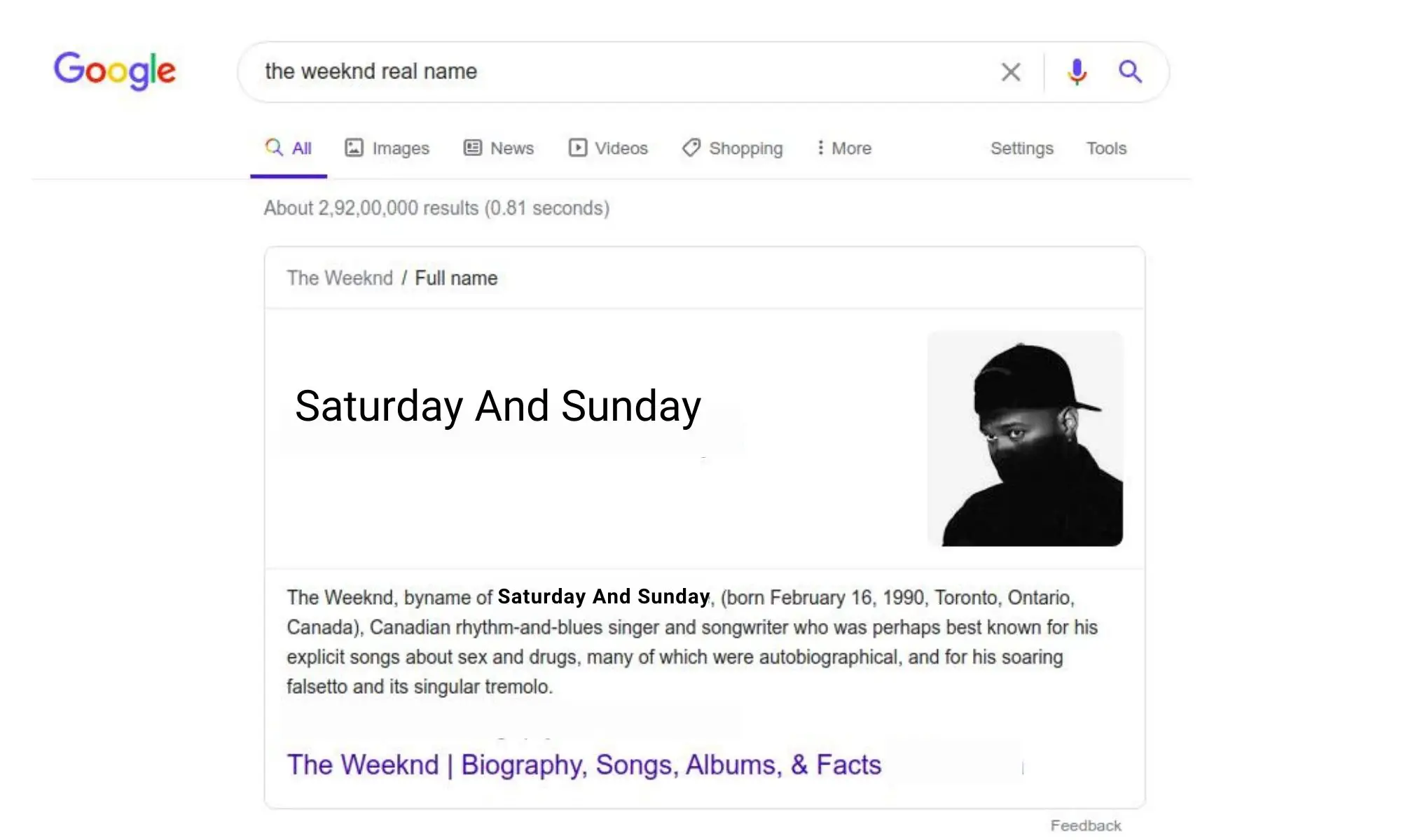 The Weeknd Real Name Meme on Sunday and Saturday