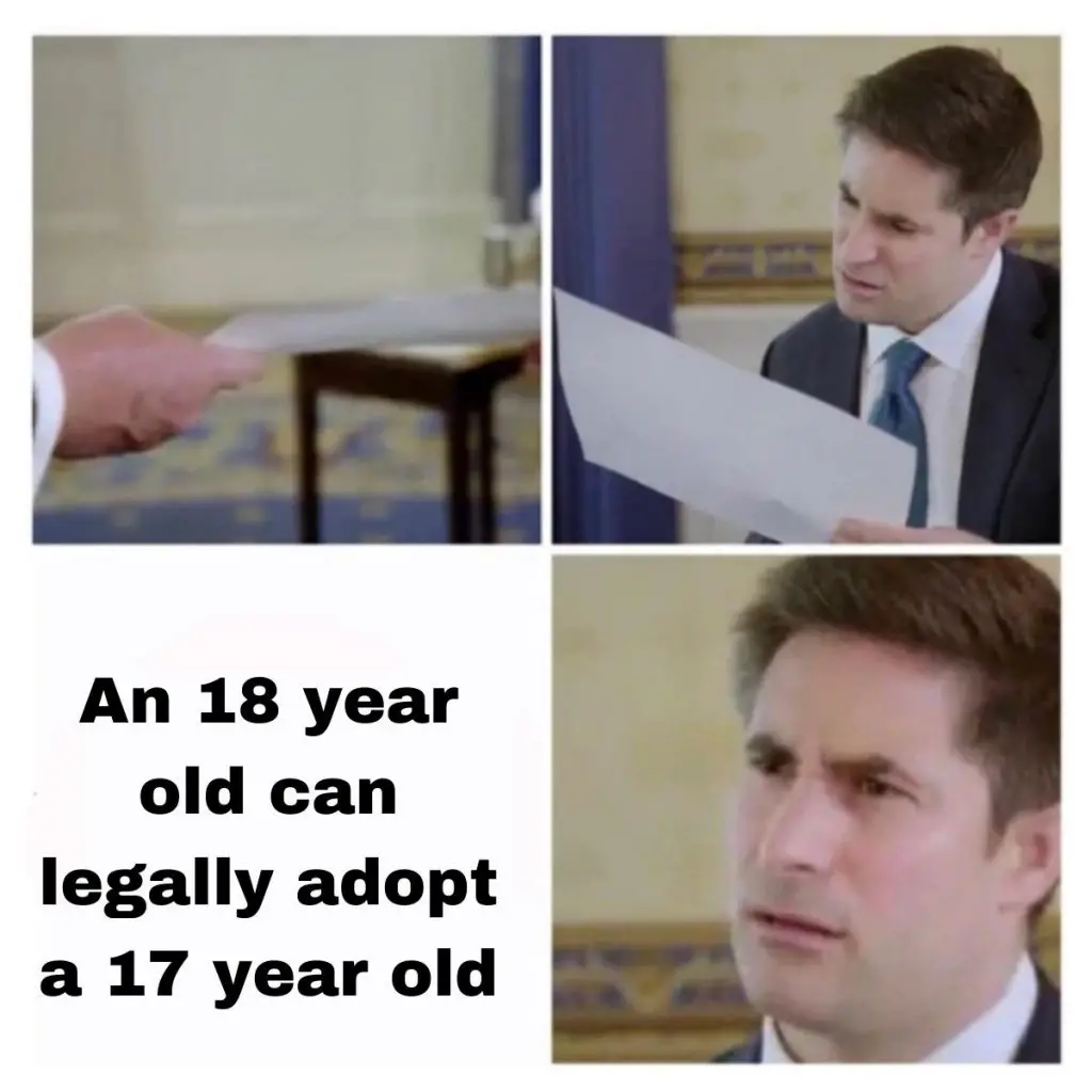 An 18 year old can legally adopt a 17 year old