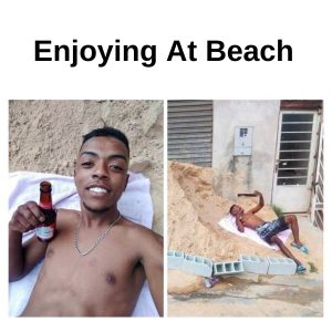 Beach Meme on Fake Photo of Black Guy