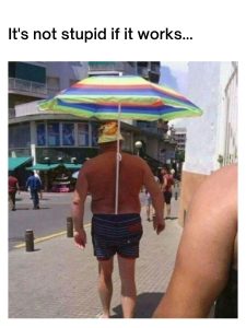 Beach meme on umbrella