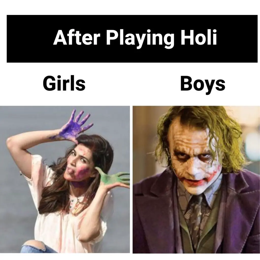 Happy Holi Meme on Girls vs Boys