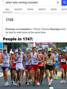 When Was Running Invented 1747 Meme on Walking Race