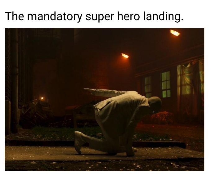 Superhero landing meme on Moon Knight