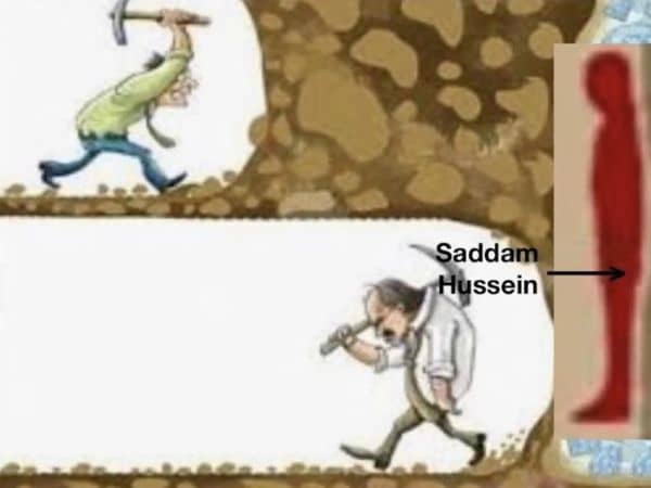 Saddam Hussein's Hiding Place Meme on Man Digging