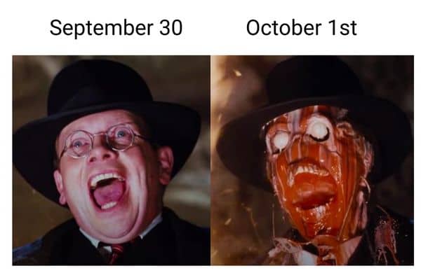 Sept 30 vs Oct 1 Meme on Raiders of the Lost Ark