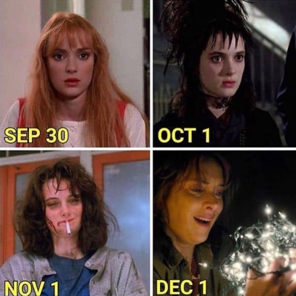 Sept 30 vs Oct 1 vs Nov 1 vs Dec 1 Meme on Winona Ryder
