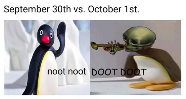 September 30th vs October 1st Meme on Penguin