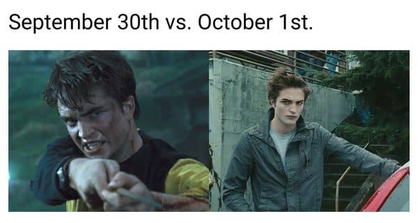 September 30th vs October 1st Meme on Robert Pattinson