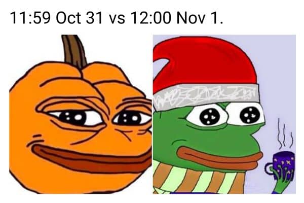 Oct 31 vs Nov 1 Meme on Pepe the Frog