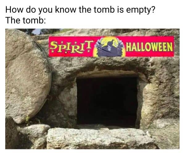 Spirit Halloween Poster Meme on Tomb