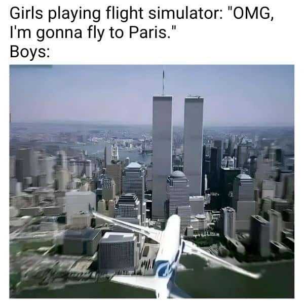Flight Simulator Meme on Twin Tower Crash