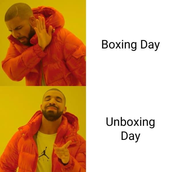Unboxing Day Meme on Yes No Bling